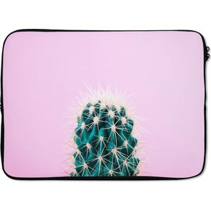 Laptophoes 14 inch 36x26 cm - Minimal Art - Macbook & Laptop sleeve Groene cactus op roze achtergrond - Laptop hoes met foto