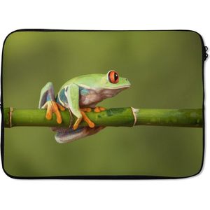 Laptophoes 13 inch 34x24 cm - Junglebewoners - Macbook & Laptop sleeve Roodoogmakikikker op bamboe - Laptop hoes met foto