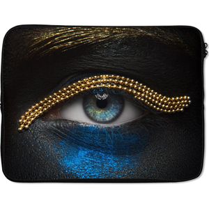 Laptophoes 15 inch 38x29 cm - Black & Gold - Macbook & Laptop sleeve Oog met blauwe en gouden make-up - Laptop hoes met foto