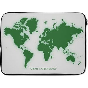 Laptophoes 14 inch 36x26 cm - Eigen Wereldkaarten - Macbook & Laptop sleeve Wereldkaart modern groen - Laptop hoes met foto