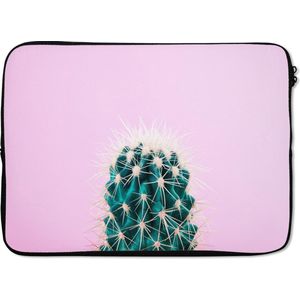 Laptophoes 13 inch 34x24 cm - Minimal Art - Macbook & Laptop sleeve Groene cactus op roze achtergrond - Laptop hoes met foto
