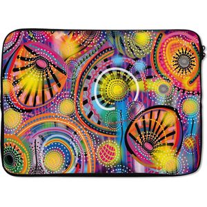 Laptophoes 14 inch 36x26 cm - Psychedelic art - Macbook & Laptop sleeve Kleurrijk psychedelische kunst met een uniek patroon - Laptop hoes met foto