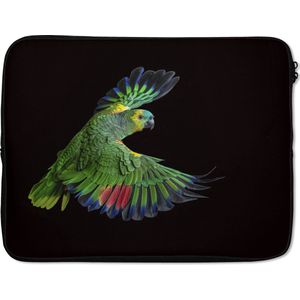 Laptophoes 15.6 inch - Close-up kleurrijke papegaai - Laptop sleeve - Binnenmaat 39,5x29,5 cm - Zwarte achterkant