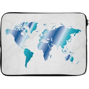 Laptophoes 13 inch 34x24 cm - Trendy wereldkaarten - Macbook & Laptop sleeve Wereldkaart met blauwe overloop en marmer - Laptop hoes met foto