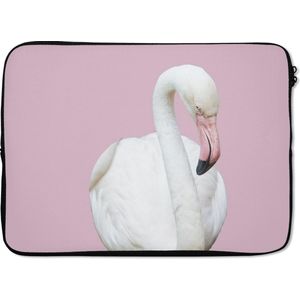 Laptophoes 13 inch - Witte flamingo - Laptop sleeve - Binnenmaat 32x22,5 cm - Zwarte achterkant