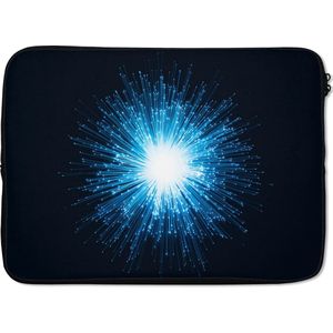 Laptophoes 14 inch - Blauwe gloed van glasvezel in een donkere kamer - Laptop sleeve - Binnenmaat 34x23,5 cm - Zwarte achterkant