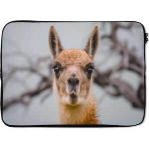 Laptophoes 13 inch 34x24 cm - Lama's & Alpaca's - Macbook & Laptop sleeve Lama met bruine vacht - Laptop hoes met foto