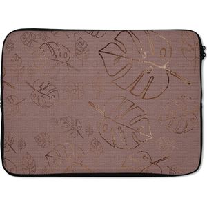 Laptophoes 14 inch 36x26 cm - Luxe patroon - Macbook & Laptop sleeve Luxe patroon met bronzen bladeren op een rood met paarse achtergrond - Laptop hoes met foto