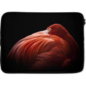 Laptophoes 13 inch - Flamingo - Veren - Roze - Laptop sleeve - Binnenmaat 32x22,5 cm - Zwarte achterkant