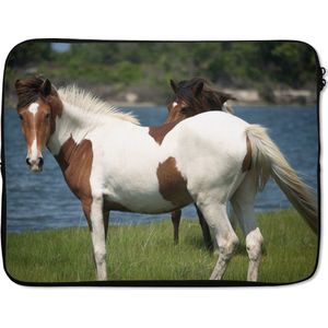Laptophoes 17 inch 41x32 cm - Gevlekt paard - Macbook & Laptop sleeve Poserend paard - Laptop hoes met foto