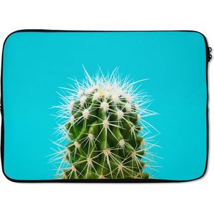 Laptophoes 14 inch 36x26 cm - Kleurrijke Kunst - Macbook & Laptop sleeve Cactus op blauw - Laptop hoes met foto