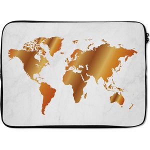Laptophoes 13 inch 34x24 cm - Trendy wereldkaarten - Macbook & Laptop sleeve Een wereldkaart met een gouden overloop - Laptop hoes met foto