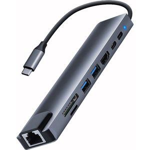 8 In 1 Dockingstation - USB Hub - Ethernet - USB-C - HDMI