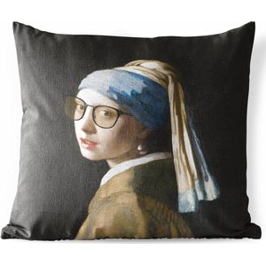 Tuinkussen - Meisje met de parel - Vermeer - Bril - 40x40 cm - Weerbestendig