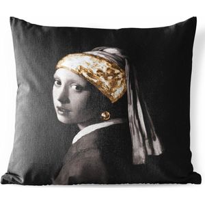 Buitenkussen Weerbestendig - Het meisje met de parel - Vermeer - Goud - 50x50 cm