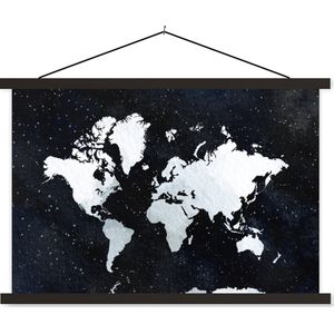Posterhanger incl. Poster 150x100 cm - Schoolplaat - Wereldkaart - Waterverf - Sterrenhemel - Textielposter - Zwarte latten