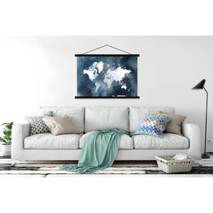 Posterhanger incl. Poster 150x100 cm - Schoolplaat - Wereldkaart - Sterrenhemel - Waterverf - Textielposter - Zwarte latten
