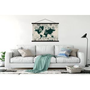 Posterhanger incl. Poster 150x100 cm - Schoolplaat - Wereldkaart - Bloemen - Planten - Textielposter - Zwarte latten