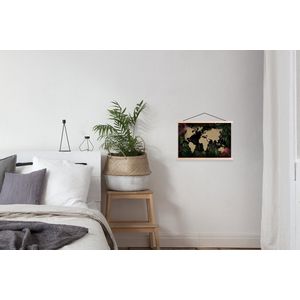 Posterhanger incl. Poster 60x40 cm - Schoolplaat - Wereldkaart - Bloemen - Tropische Planten - Textielposter - Blanke latten