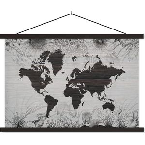 Posterhanger incl. Poster 150x100 cm - Schoolplaat - Wereldkaart - Planten - Bloemen - Textielposter - Zwarte latten