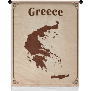 Wandkleed Kaart Griekenland - Vintage kaart van Griekenland Wandkleed katoen 120x160 cm - Wandtapijt met foto XXL / Groot formaat!