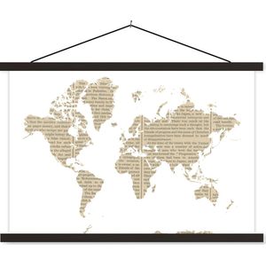 Schoolplaat - Textielposter - Wereldkaart - Wit - Krantenpapier - 90x60 cm - Textiel poster