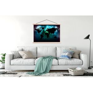 Posterhanger incl. Poster 150x100 cm - Schoolplaat - Wereldkaart - Zwart - Groen - Textielposter - Blanke latten