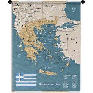 Wandkleed Kaart Griekenland - Blauw met gouden kaart van Griekenland Wandkleed katoen 60x80 cm - Wandtapijt met foto