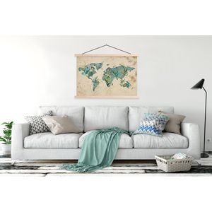 Posterhanger incl. Poster 120x80 cm - Schoolplaat - Wereldkaart - Papyrus - Vintage - Textielposter - Blanke latten