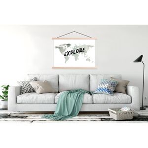 Posterhanger incl. Poster 120x80 cm - Schoolplaat - Wereldkaart - Quote - Waterverf - Textielposter - Blanke latten