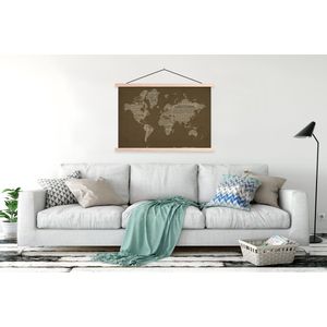 Posterhanger incl. Poster 120x80 cm - Schoolplaat - Wereldkaart - Retro - Krant - Textielposter - Blanke latten