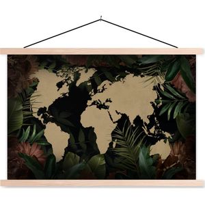 Posterhanger incl. Poster 60x40 cm - Schoolplaat - Wereldkaart - Bladeren - Bloemen - Textielposter - Blanke latten