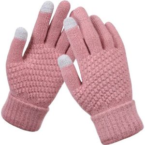 Warme Handschoenen | Luxe Gebreide Winter Handschoenen | Touch Tip Gloves | Touchscreen | Voor fiets, motor, scooter, sporten en wandelen | One-size | Winterhandschoenen | Unisex | Dames en Heren | Roze