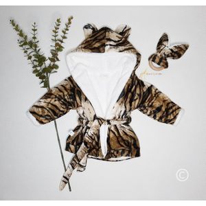 Baby badjas - Comfykids - Tijgerprint groen - Voering badstof - Comfortabel - Zacht - GRATIS bijtring t.w.v. 14,95
