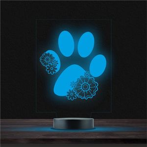 Led Lamp Met Gravering - RGB 7 Kleuren - Hondenpoot Bloemen