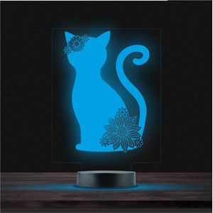Led Lamp Met Gravering - RGB 7 Kleuren - Kat