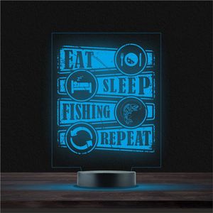 Led Lamp Met Gravering - RGB 7 Kleuren - Eat Sleep Fishing Repeat