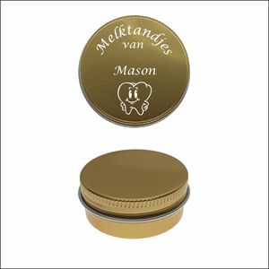 Melktanden Blikje Met Naam Gravering - Mason