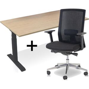 Zit-sta bureau elektrisch verstelbaar +  ERGO Bureaustoel | ARBO  PRO NEN-EN 527 Thuiswerkset | frame bureau zwart - bureaublad wild peren | 120x80 cm