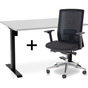 Zit-sta bureau elektrisch verstelbaar +  ERGO Bureaustoel | ARBO EASY Thuiswerkset | frame bureau zwart - bureaublad grijs | 120x80 cm