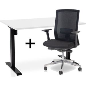 Zit-sta bureau elektrisch verstelbaar +  ERGO Bureaustoel | ARBO EASY Thuiswerkset | frame bureau zwart - bureaublad wit | 140x80 cm