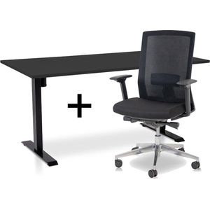 Zit-sta bureau elektrisch verstelbaar +  ERGO Bureaustoel | ARBO EASY Thuiswerkset | frame bureau zwart - bureaublad zwart | 120x80 cm
