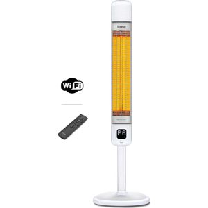 LUXEVA Smart FR WhiteWIFI 2500 WATT-Designed by Step&Stones hoveniers- Elektrische Terras Verwarming - Bedienen via je Mobiel / WIFI - Binnen en Buiten Staand Infrarood Kachel - Wit - Timer + 6 Instelbare Warmtes - Timer - Gratis Beschermhoes erbij !