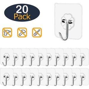 Zelfklevende ophanghaakjes 20 Pack met roestvrij stalen haakjes voor Keuken - Badkamer - Boot - Camper - Caravan / Ophangsysteem zonder boren en herbruikbaar.
