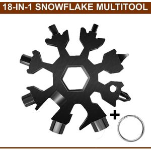 18-in-1 Sneeuwvlok Multitool - Ringsleutel - Inbussleutel - Schroevendraaier - Flesopener - Mesje - Sinterklaas - Kerst - Cadeau Tip - Sleutelhanger - Zwart