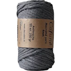 Macrame Garen-Antraciet-4mm–55 meter-Uitkambaar-Gerecycled katoen-Koord-Touw-Dromenvanger-Wandtapijt