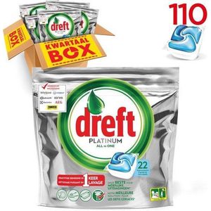 Dreft Platinum Regular - All in one - 5 x 22 (110) Stuks - Vaatwastabletten - Voordeelverpakking KWARTAALBOX