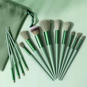 Mack-up kwasten set - Make up kwasten - set - 12 stuks - groen - bewaarzakje - blush - oogschaduw - wenkbrauw - lippen