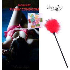 Kietelaar - Rode Pluim - Sensuele pluim - Erotiek - Ontspanning - Kietelen - Kietelaar - Stimulerend Seksspeeltje - Opwindende kietelaar - Inclusief funny condoom