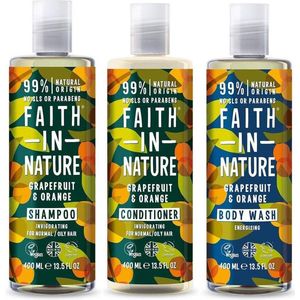 Faith in nature grapefruit en orange shampoo, conditioner en body wash